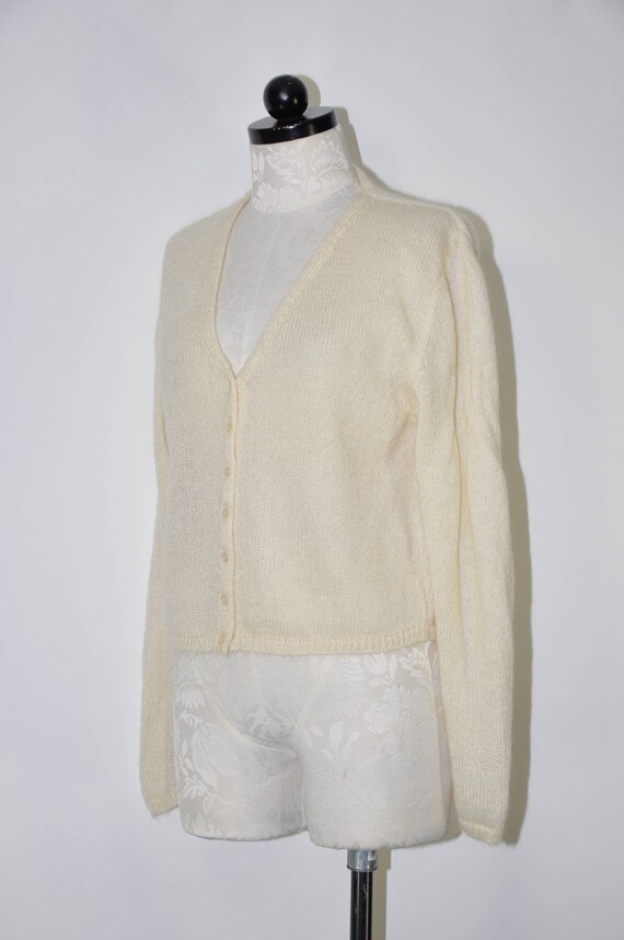 90s cream mohair sweater / 1990s plunging V neck … - image 8