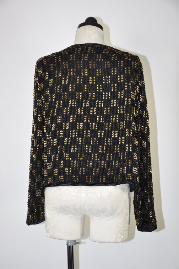 black and gold beaded jacket / vintage sparkly ch… - image 7