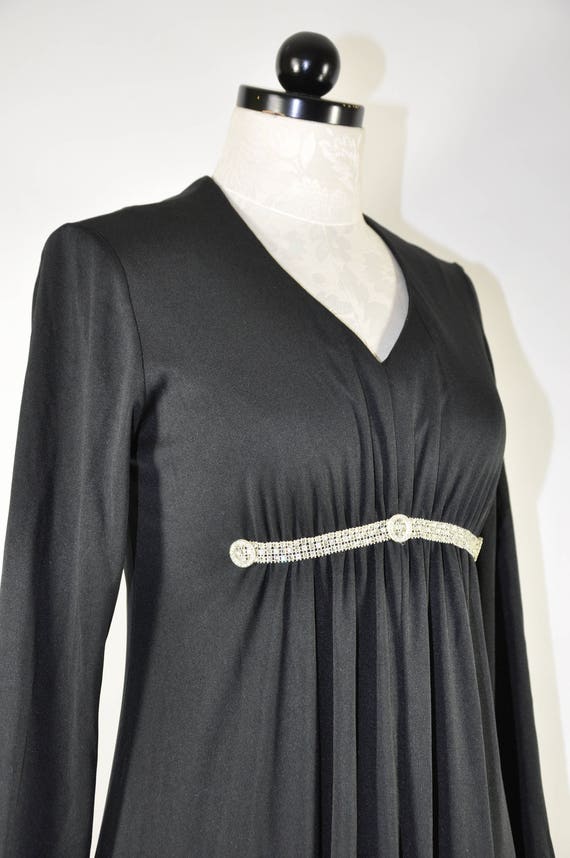 70s black jersey maxi dress / 1970s rhinestone tr… - image 5