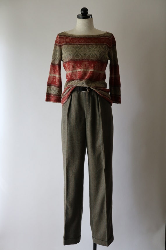 Y2K striped linen sweater / 1990s aztec knit top /