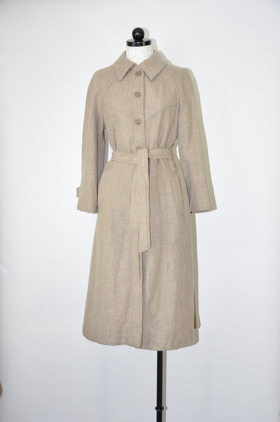 70s wool tweed trench coat / 1970s oatmeal princes