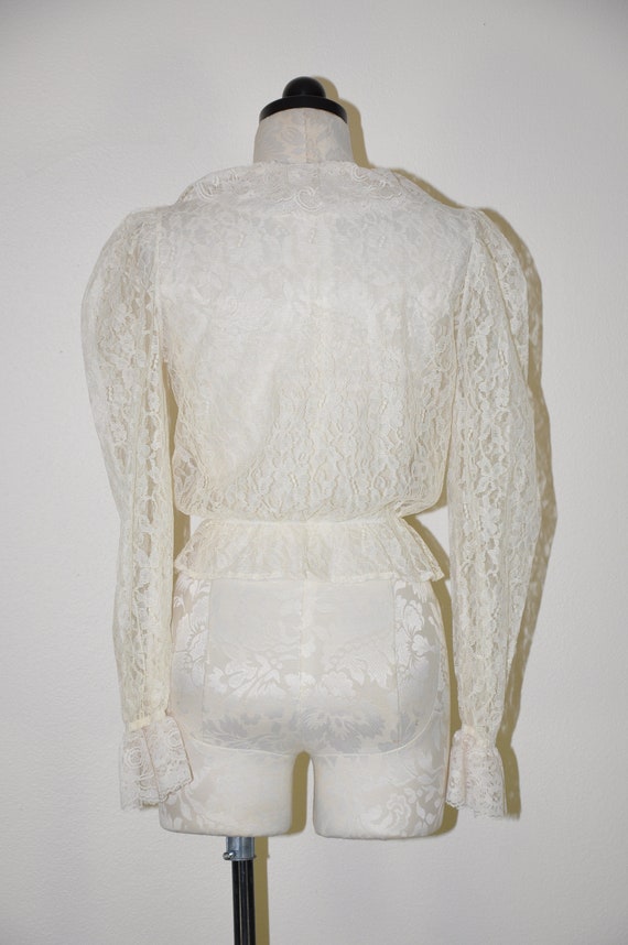 60s cream sheer lace blouse / victorian mutton sl… - image 8