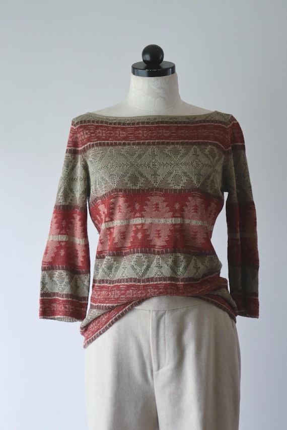 Y2K Ralph Lauren Americana Linen Pullover Sweater / Vintage 1990s