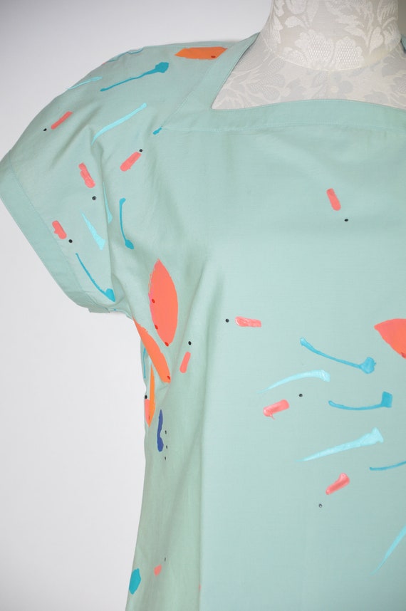 80s hand painted blouse /  1980s mint green shirt… - image 4