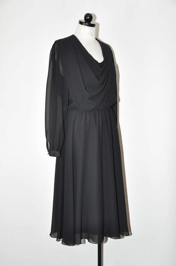 1970s black faux wrap dress / 70s sheer chiffon d… - image 5