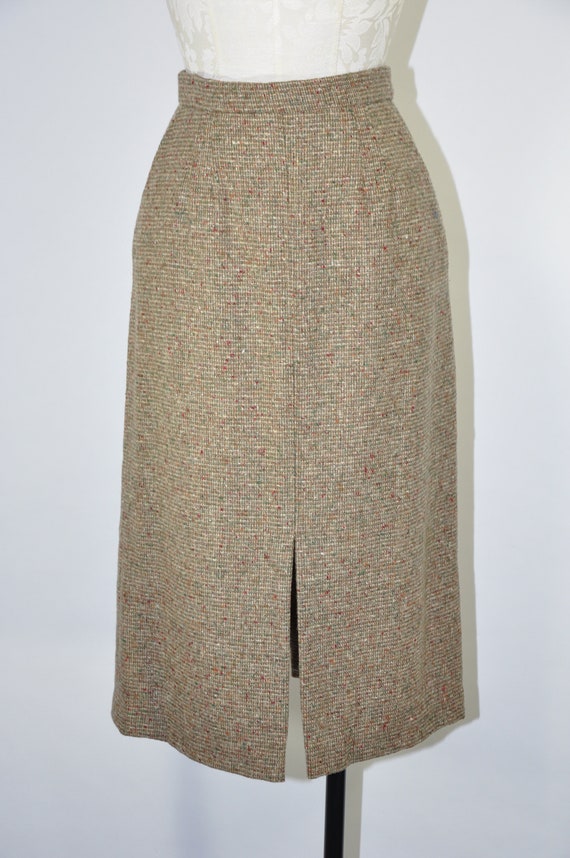 70s split front pencil skirt / wool tweed midi sk… - image 3