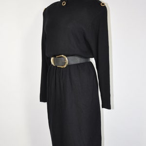 80s knit wool dress / black military dress / St John sweater dress image 10
