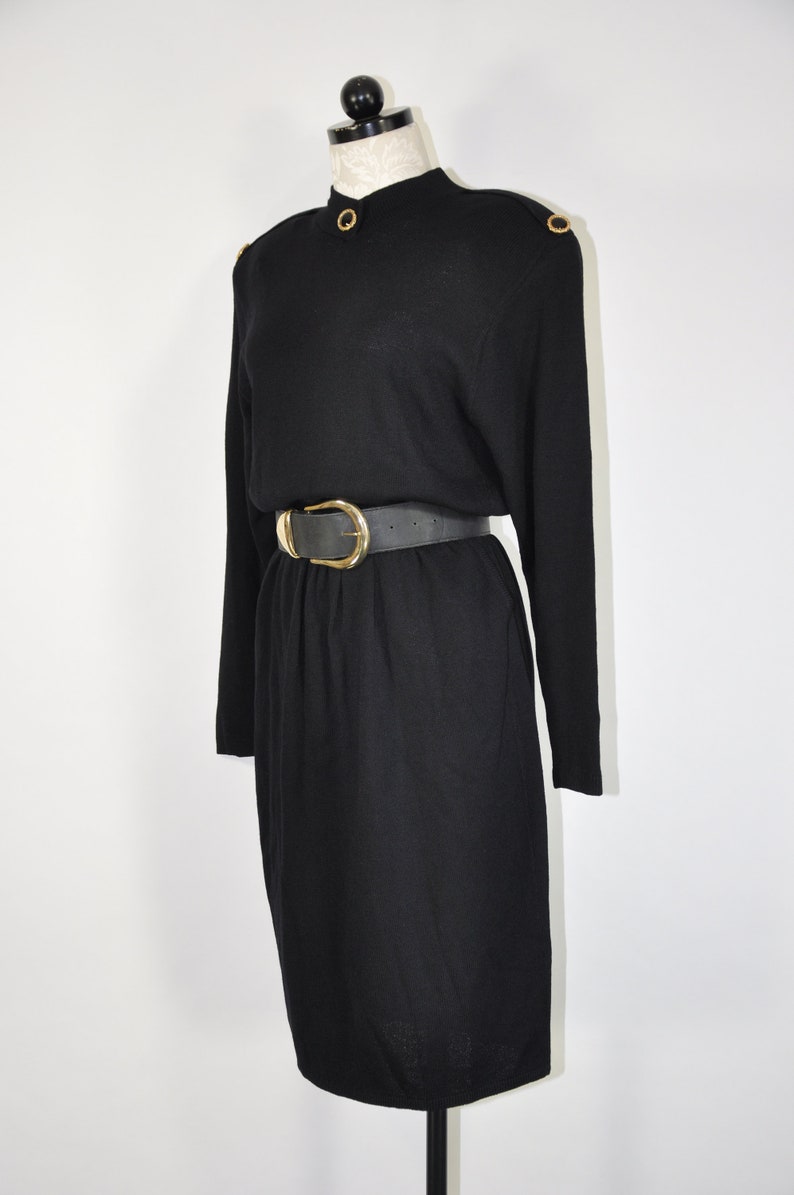 80s knit wool dress / black military dress / St John sweater dress image 10