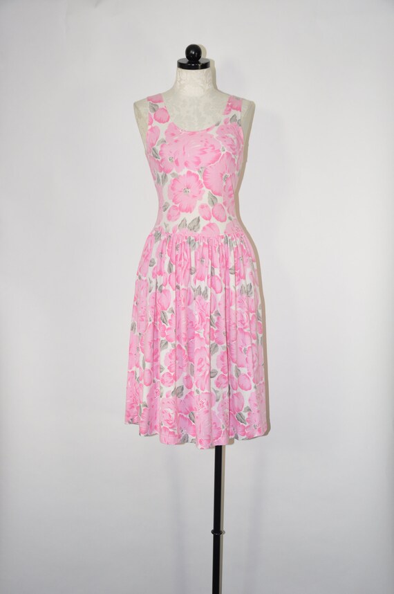 90s floral tank dress / 1990s pink strappy dress /