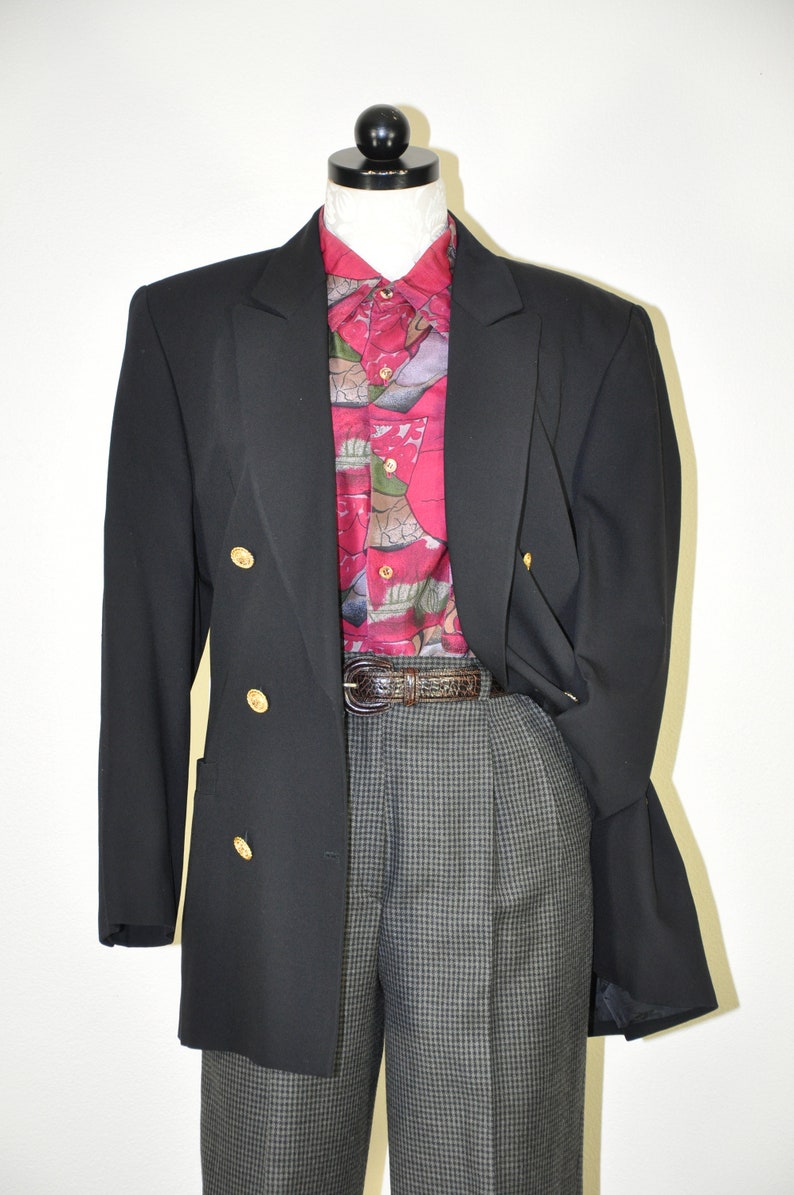 90s black pure wool blazer 1990s minimalist jacket oversized boyfriend blazer