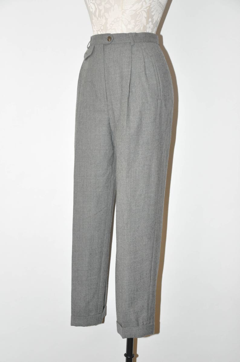 90s heather gray trousers 1980s pewter tapered pants vintage pleated wool pants