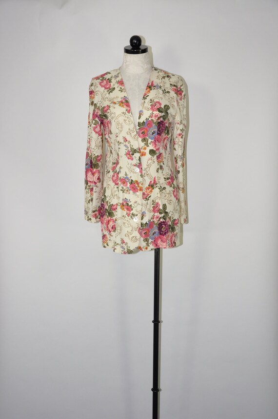 80s baroque floral blazer / 1980s rose print jacke