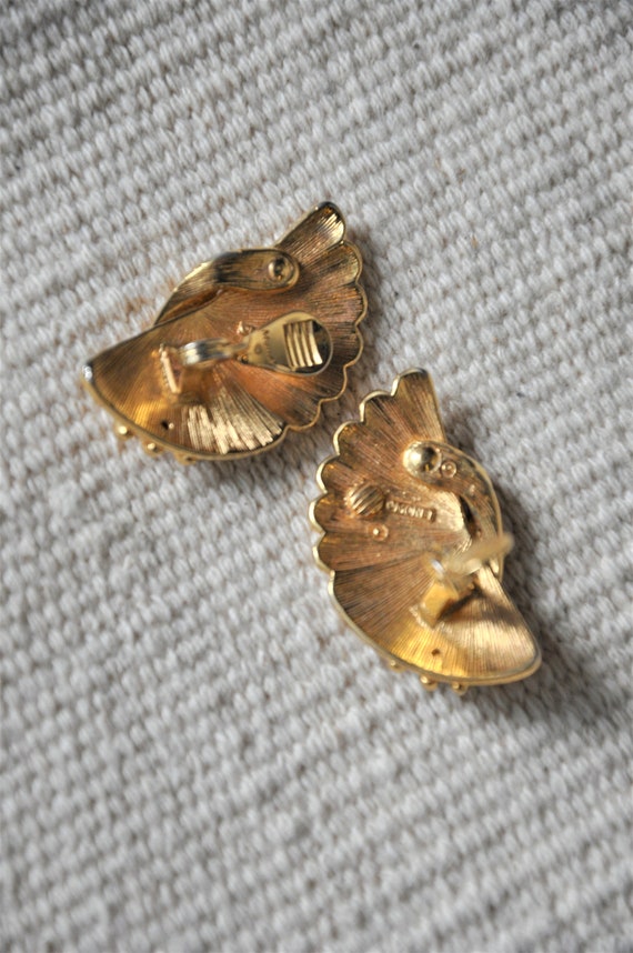 80s gold wings earrings / sculptural open fan ear… - image 9