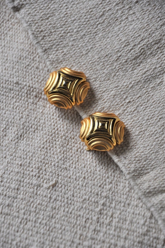 modernist gold earrings / sculptural geometric ea… - image 4
