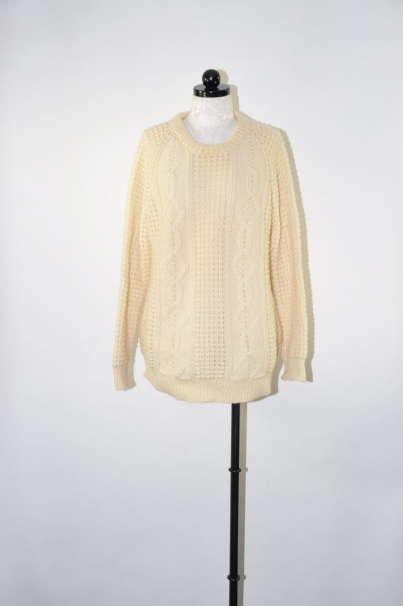 cream wool aran sweater / chunky knit fisherman sw