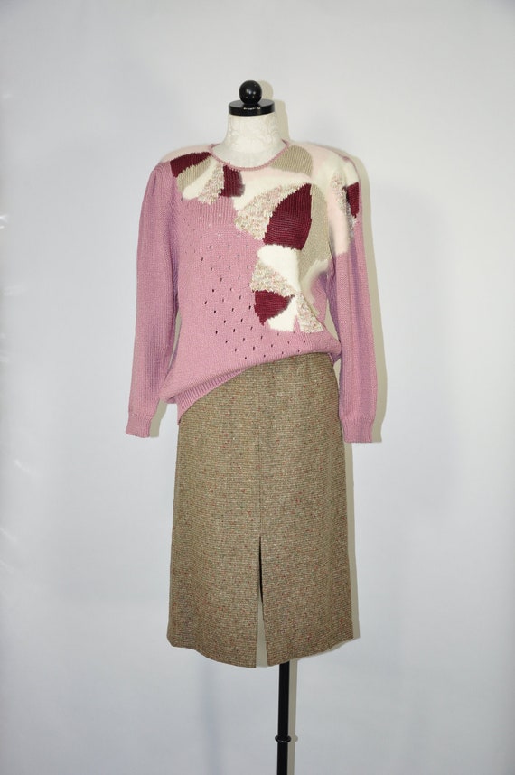 70s long pencil skirt / wool tweed midi skirt / 1… - image 1