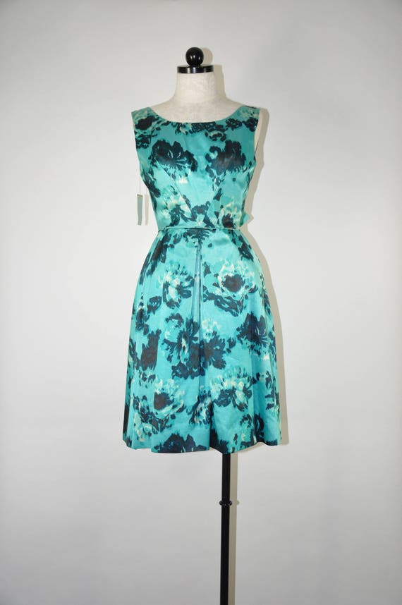 50s floral cocktail dress / 1950s mint green dres… - image 1