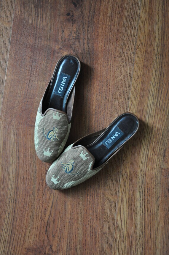 90 monkey print mules / tapestry smoking slippers