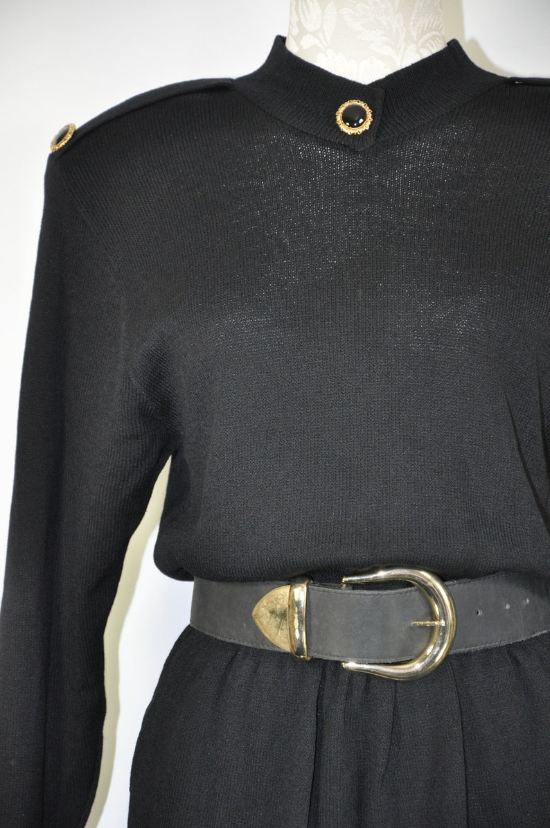 80s knit wool dress / black military dress / St John sweater dress image 3