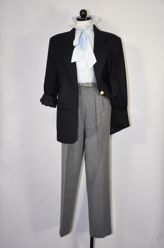 90s black wool blazer / vintage minimalist jacket