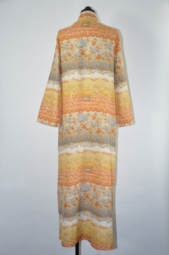 60s bird print maxi dress / 1960s Asian long dres… - image 4