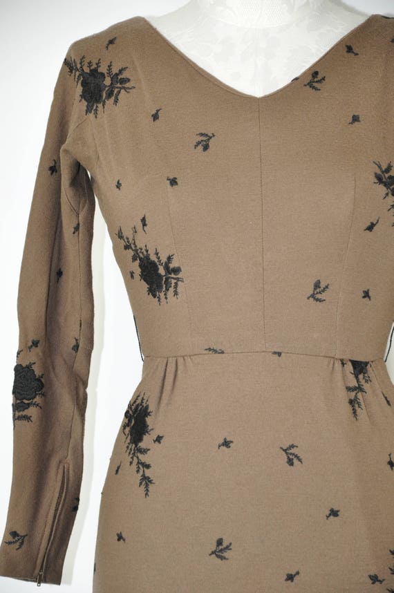 60s nutmeg fitted wool dress / 1960s walnut brown dre… Gem