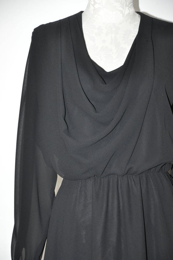 1970s black faux wrap dress / 70s sheer chiffon d… - image 4