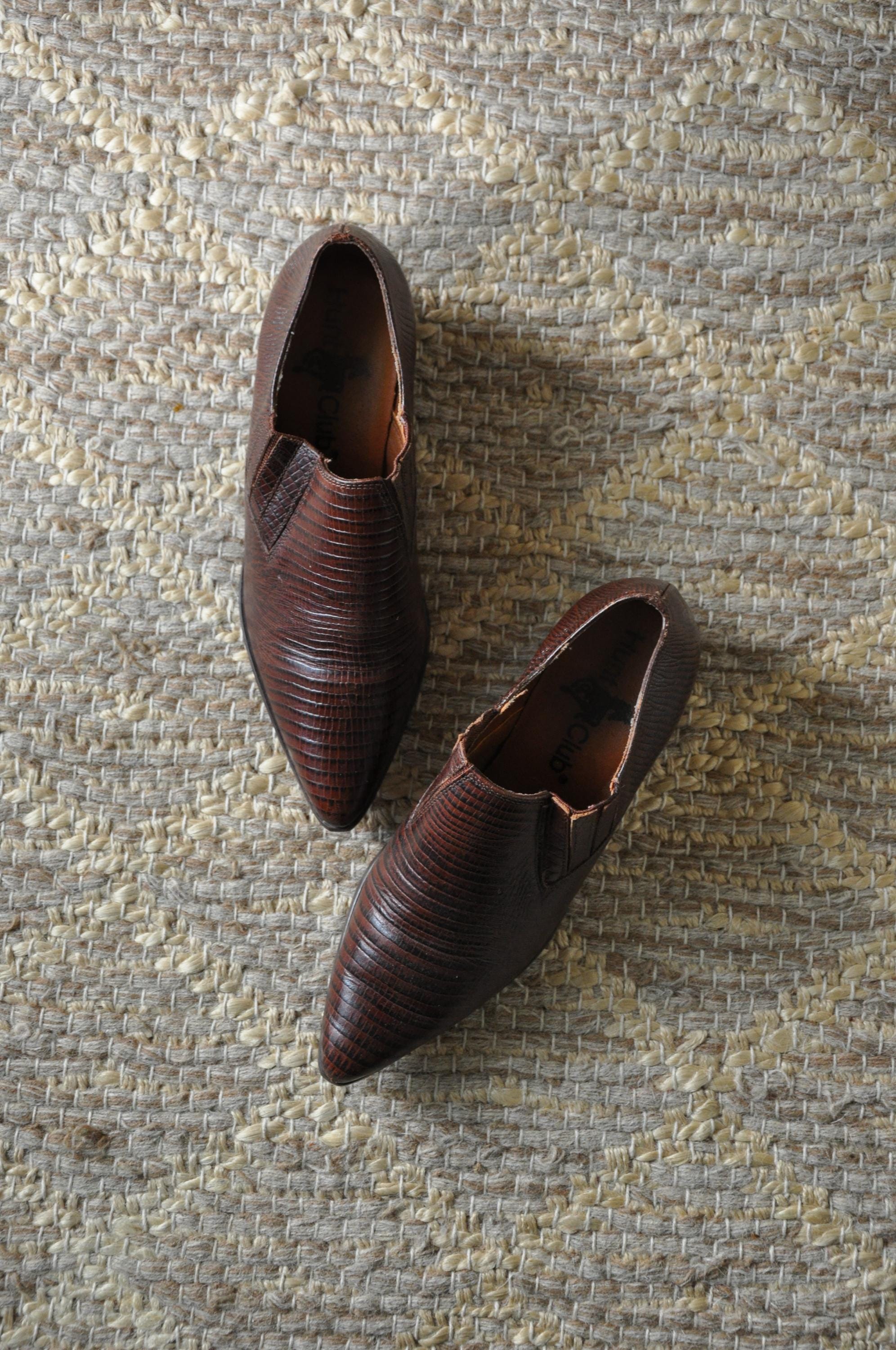 90s Brown Snake Print Cowboy Ankle Boots / Vintage 1990s  display picture 3