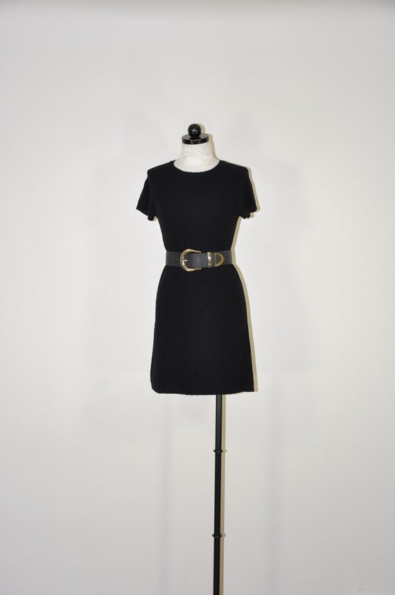90s DKNY black knit dress / knitted wool mini dres
