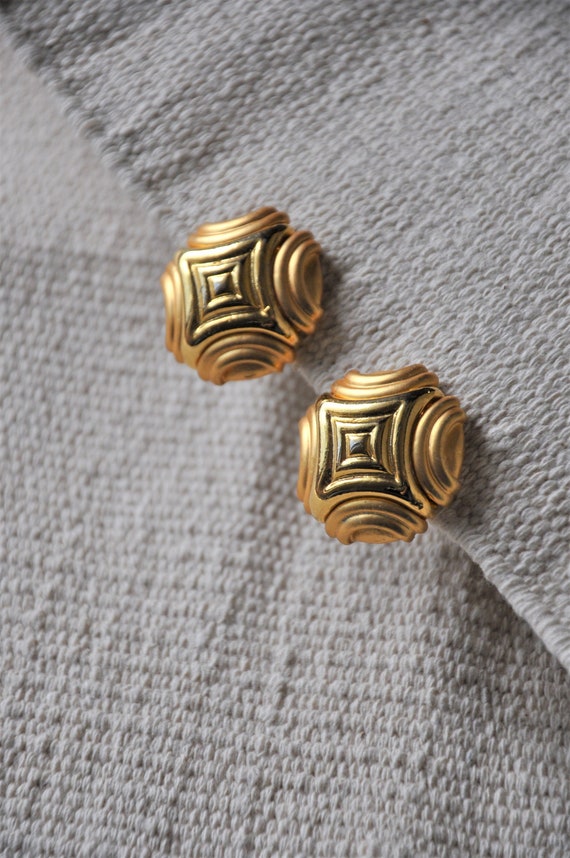 modernist gold earrings / sculptural geometric ea… - image 3