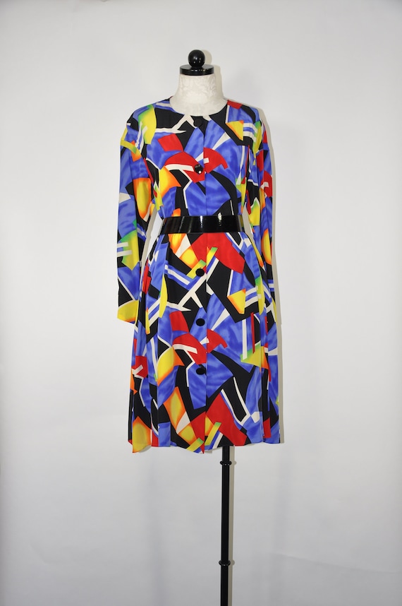90s colorful silk dress / 1990s silk tent dress /