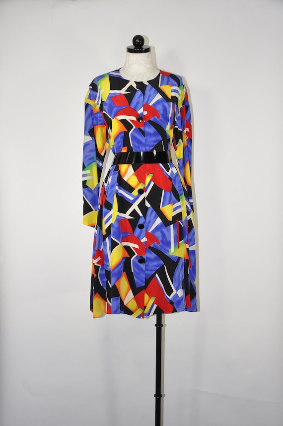 90s colorful silk dress / 1990s silk tent dress /… - image 2