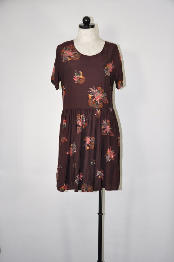 90s burgundy short sleeve dress / dark floral mark