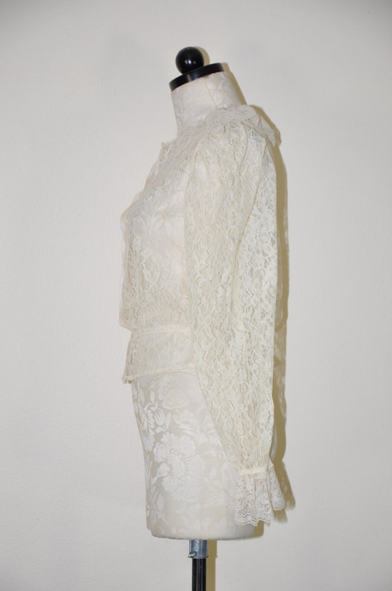 60s cream sheer lace blouse / victorian mutton sl… - image 9