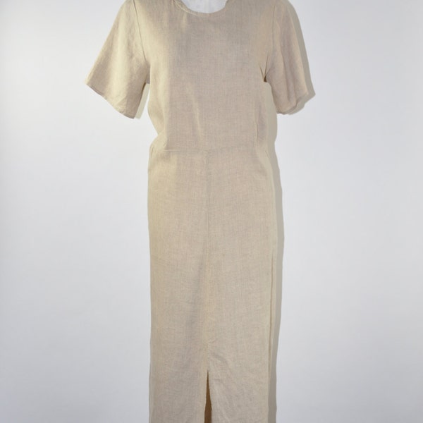 flax maxi dress / natural linen long dress / vintage sack dress / Natural Flax dress