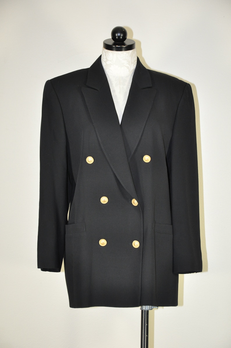 90s black pure wool blazer 1990s minimalist jacket oversized boyfriend blazer