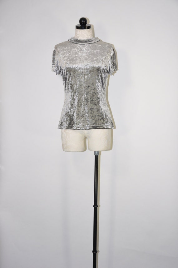 90s crushed velvet top / 1990s gray minimalist blo