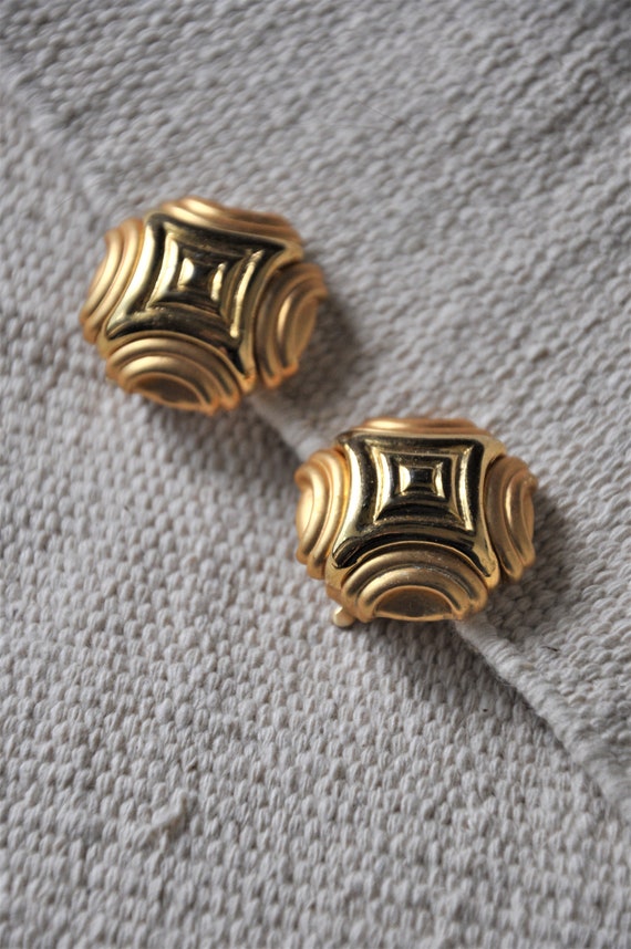 modernist gold earrings / sculptural geometric ea… - image 5