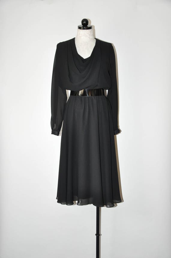 1970s black faux wrap dress / 70s sheer chiffon d… - image 2