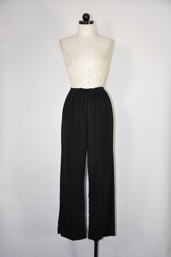 90s black rayon pants / 1990s wide leg trousers /