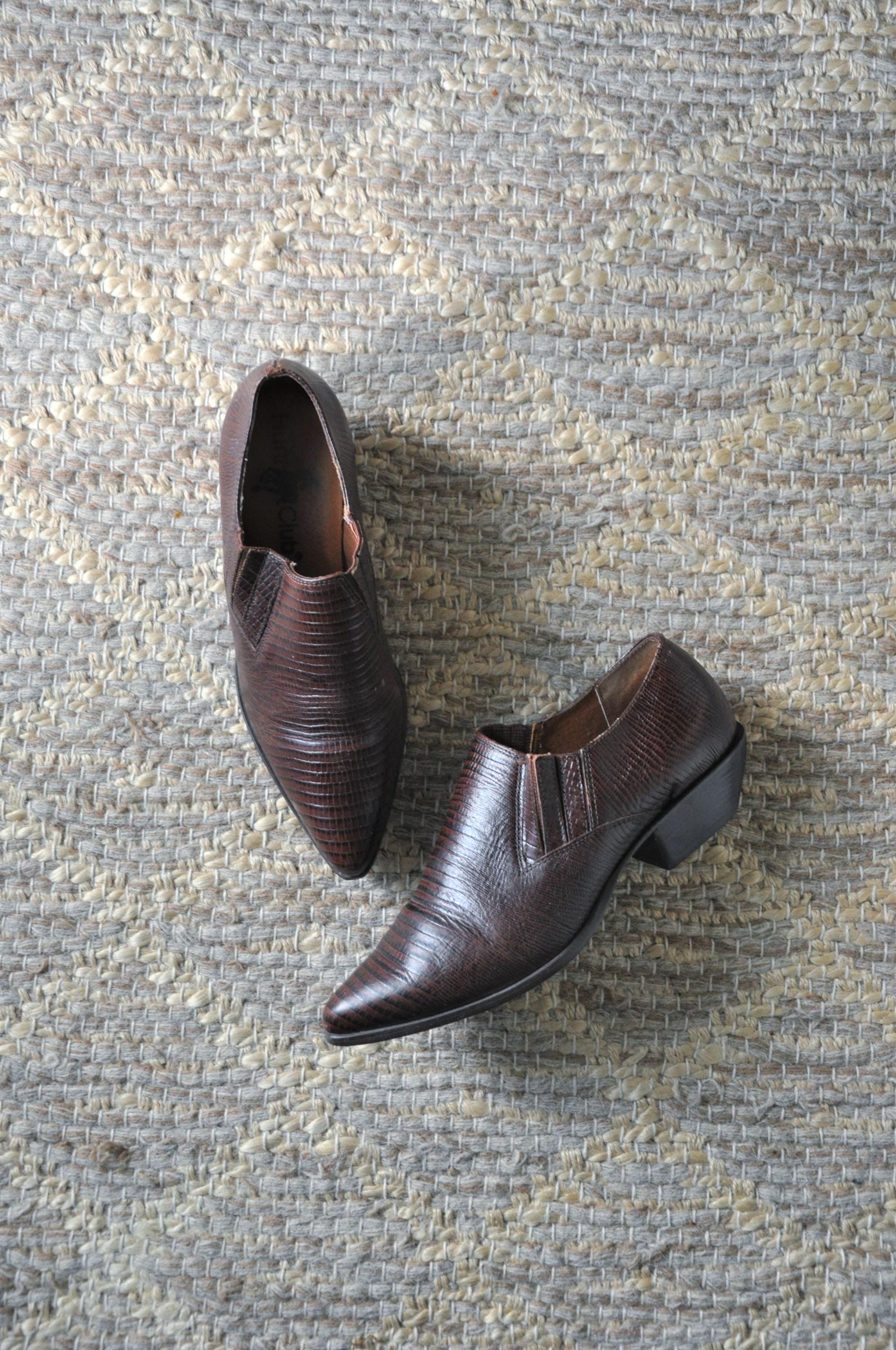 90s Brown Snake Print Cowboy Ankle Boots / Vintage 1990s 