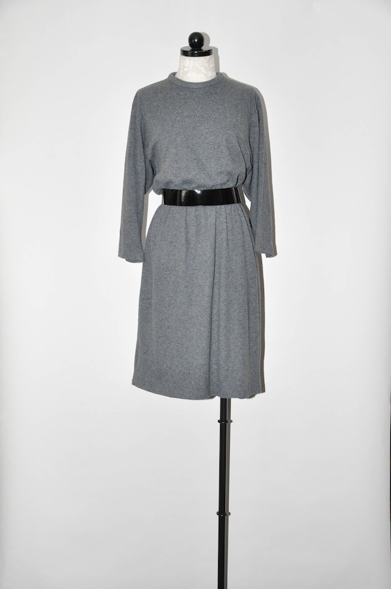 80s heather gray knit dress / 1980s grey jersey dr