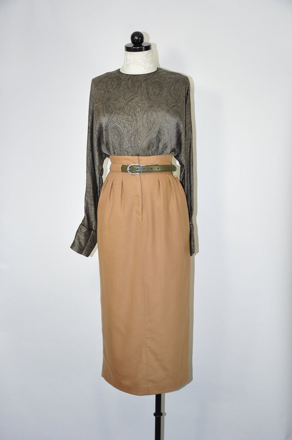 90s silk charmeuse blouse / 1990s gray paisley pri
