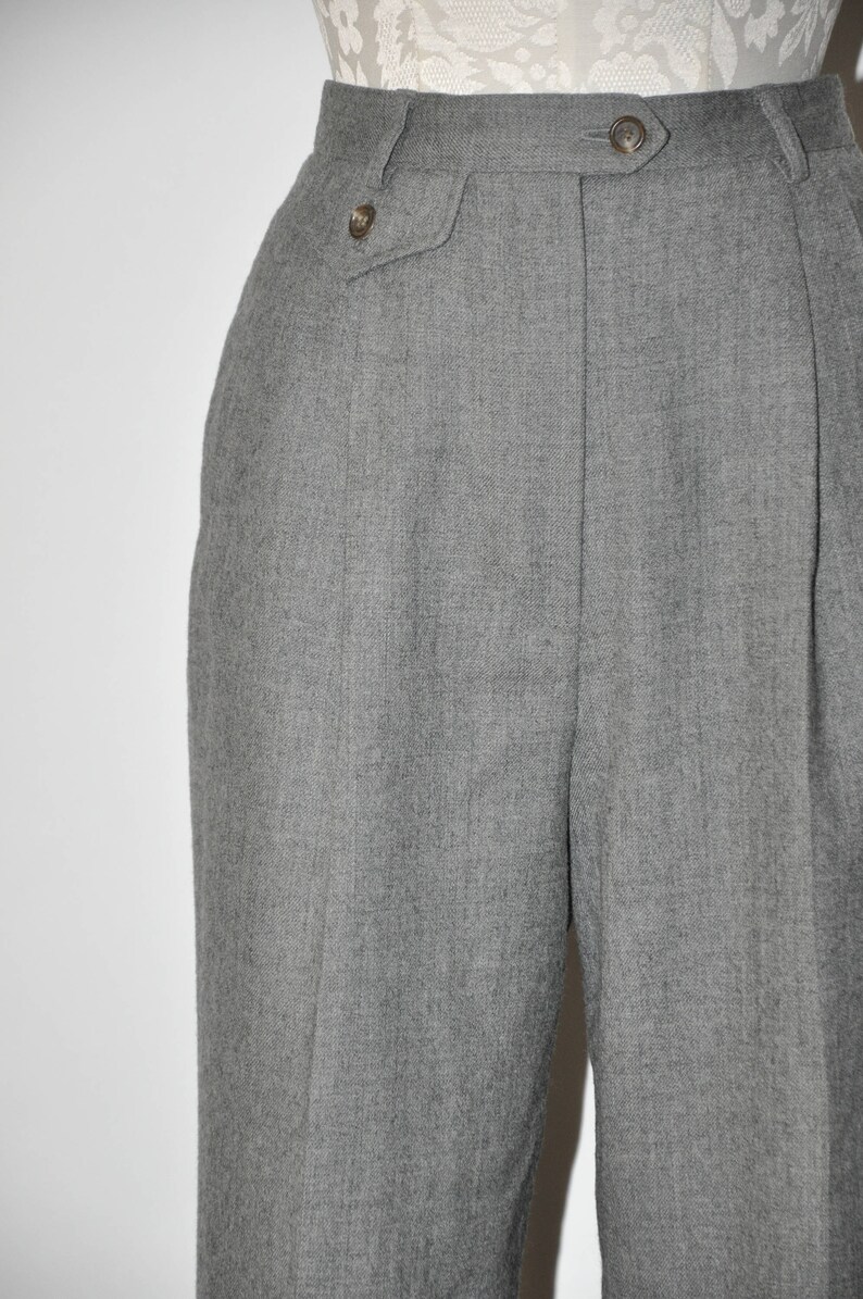90s heather gray trousers 1980s pewter tapered pants vintage pleated wool pants