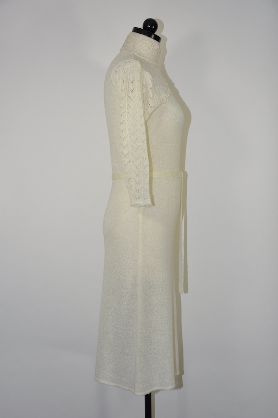 70s ivory pointelle knit dress / high neck knitte… - image 6