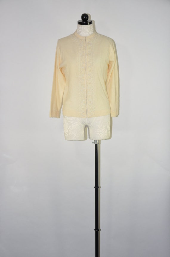 60s ivory beaded cardigan / 1960s cream lambswool 