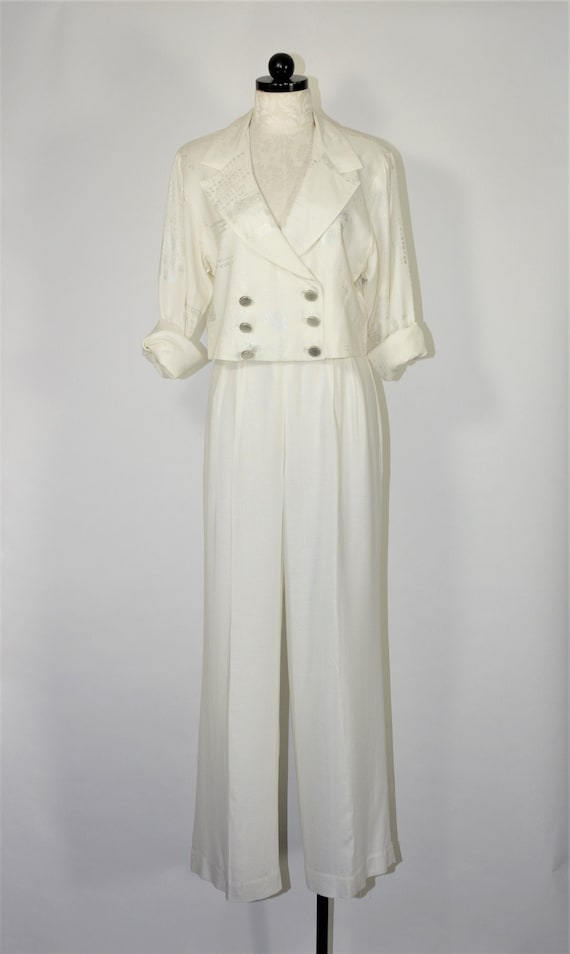 white linen pant suit