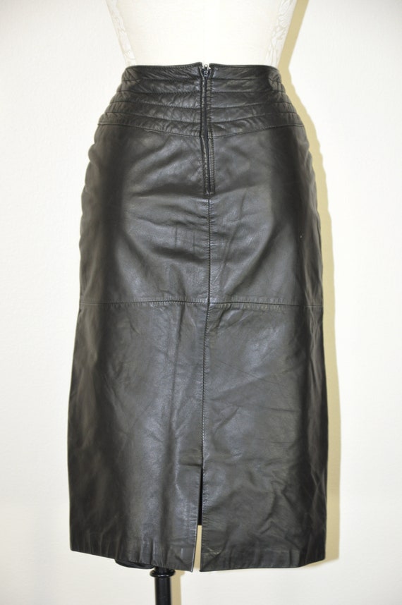 black leather midi skirt / quilted long pencil sk… - image 8