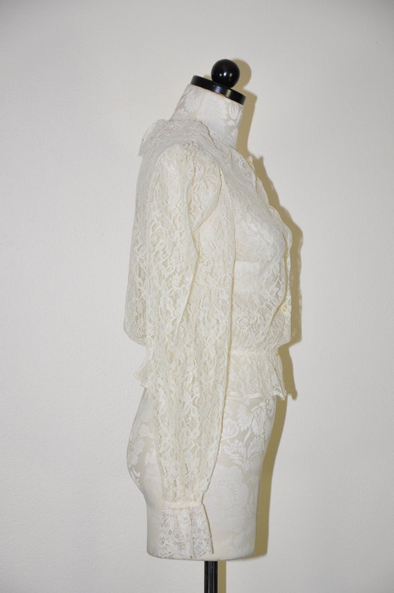 60s cream sheer lace blouse / victorian mutton sl… - image 7