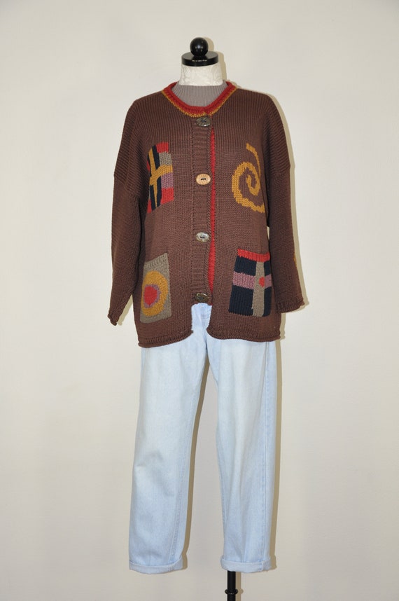 90s patchwork grandpa cardigan / textile art sweat